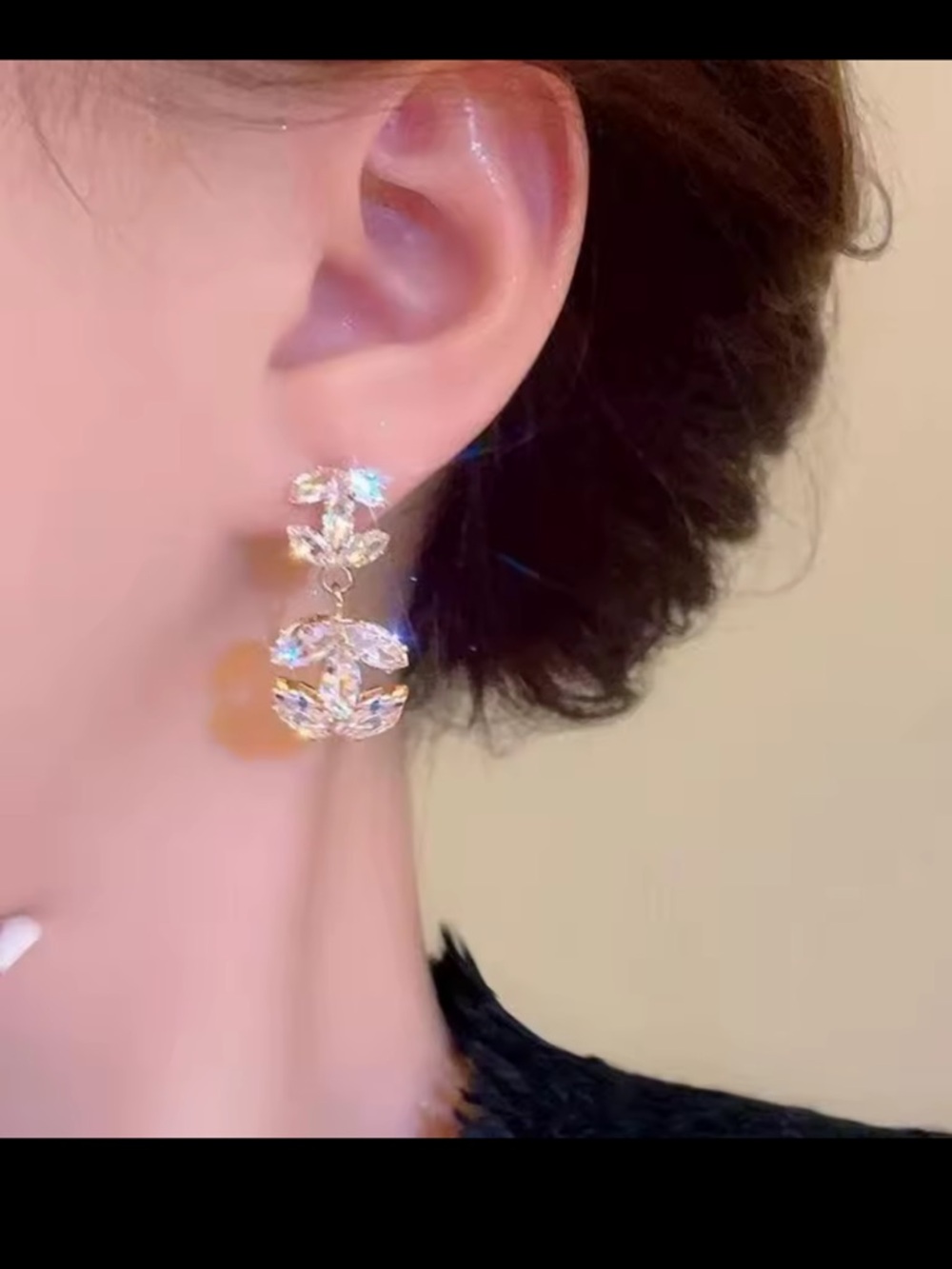 Gold & Crystal double C fashion drop earrings - Picture 2 of 5